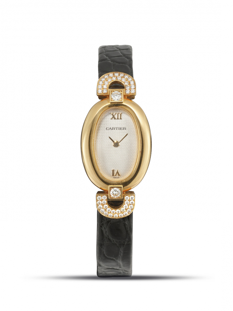 CARTIER | BAIGNOIRE, REF.1960, A RARE YELLOW GOLD WRISTWATCH WITH DIAMOND-SET LUGS, CIRCA 1990