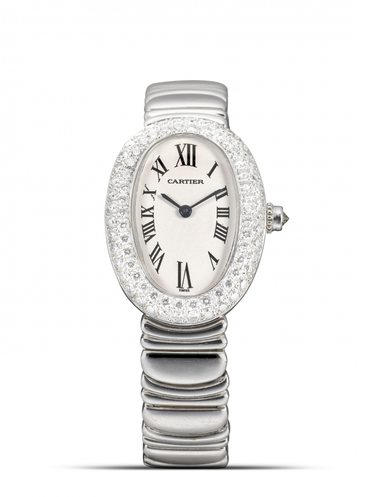 CARTIER | BAIGNOIRE, REF. 1955, A WHITE GOLD AND DIAMOND-SET BRACELET WATCH, CIRCA 2001