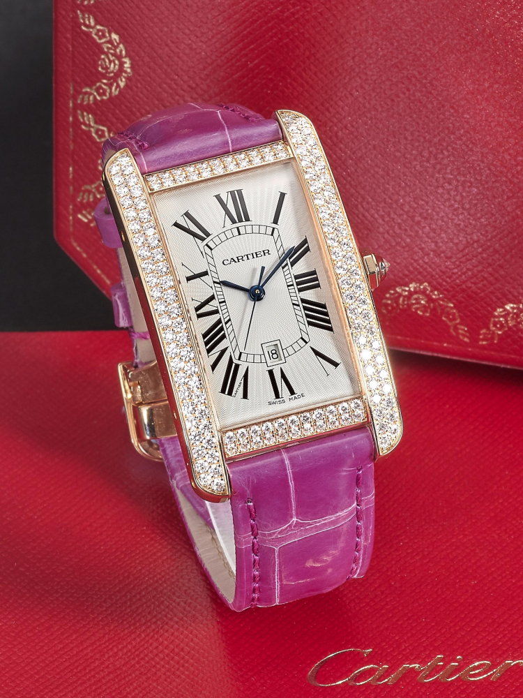CARTIER | TANK AMERICAINE XL, REF.2505, A PINK GOLD AND DIAMOND-SET WRISTWATCH WITH DATE, CIRCA 1998