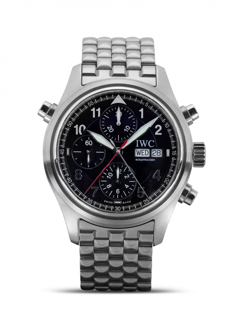 IWC | PILOTS - SPITFIRE DOUBLE CHRONOGRAPH, REF.IW3713-38, A FINE STAINLESS STEEL SPLIT-SECONDS CHRONOGRAPH BRACELET WATCH WITH DAY AND DATE, CIRCA 2010