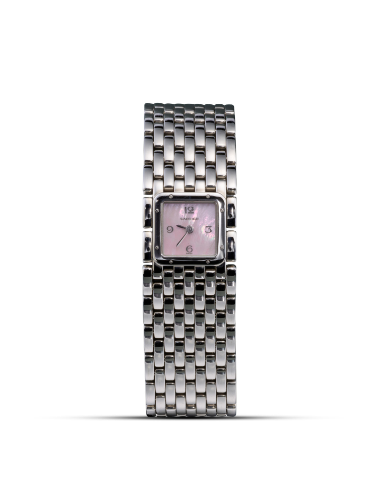 CARTIER | PANTHÈRE RUBAN, REF.2420, A STAINLESS STEEL BRACELET WATCH WITH MOTHER-OF-PEARL DIAL, CIRCA 1990