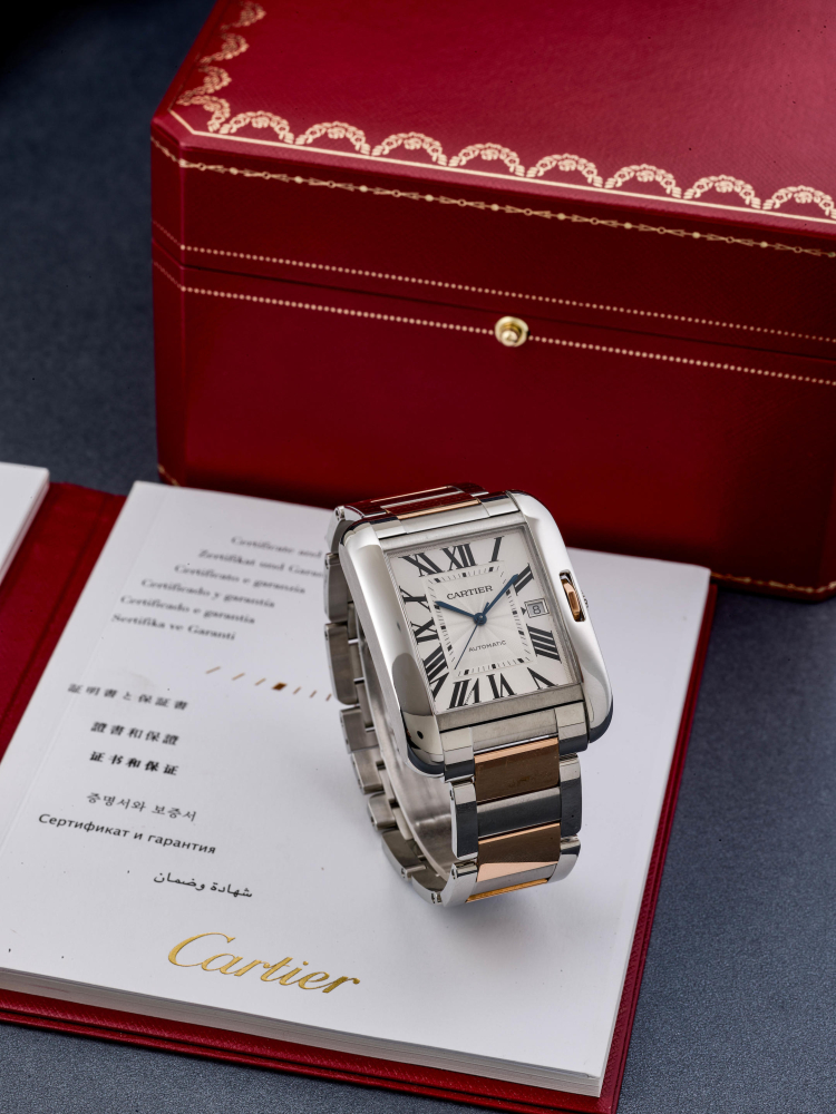 CARTIER | TANK ANGLAISE XL, REF.W5310006, A PINK GOLD AND STAINLESS STEEL BRACELET WATCH WITH DATE, CIRCA 2012