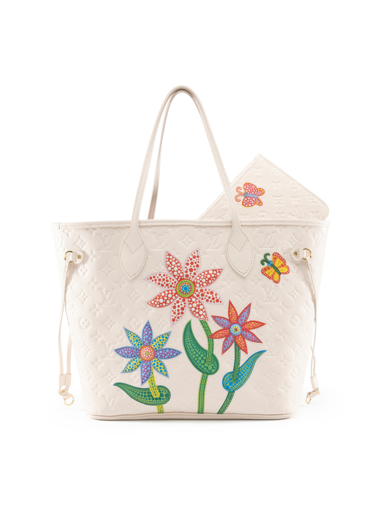 LOUIS VUITTON X YAYOI KUSAMA: WHITE NEVERFULL MM TOTE BAG