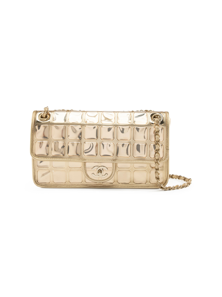 CHANEL: LIMITED EDITION ICE CUBE FLAP METALLIC GOLD LAMBSKIN CLASSIC BAG