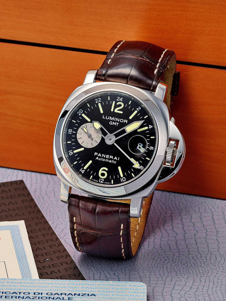 PANERAI | LUMINOR GMT, REF.PAM0008, A LIMITED PRODUCTION STAINLESS STEEL DUAL TIME WRISTWATCH WITH DATE, CIRCA 2008