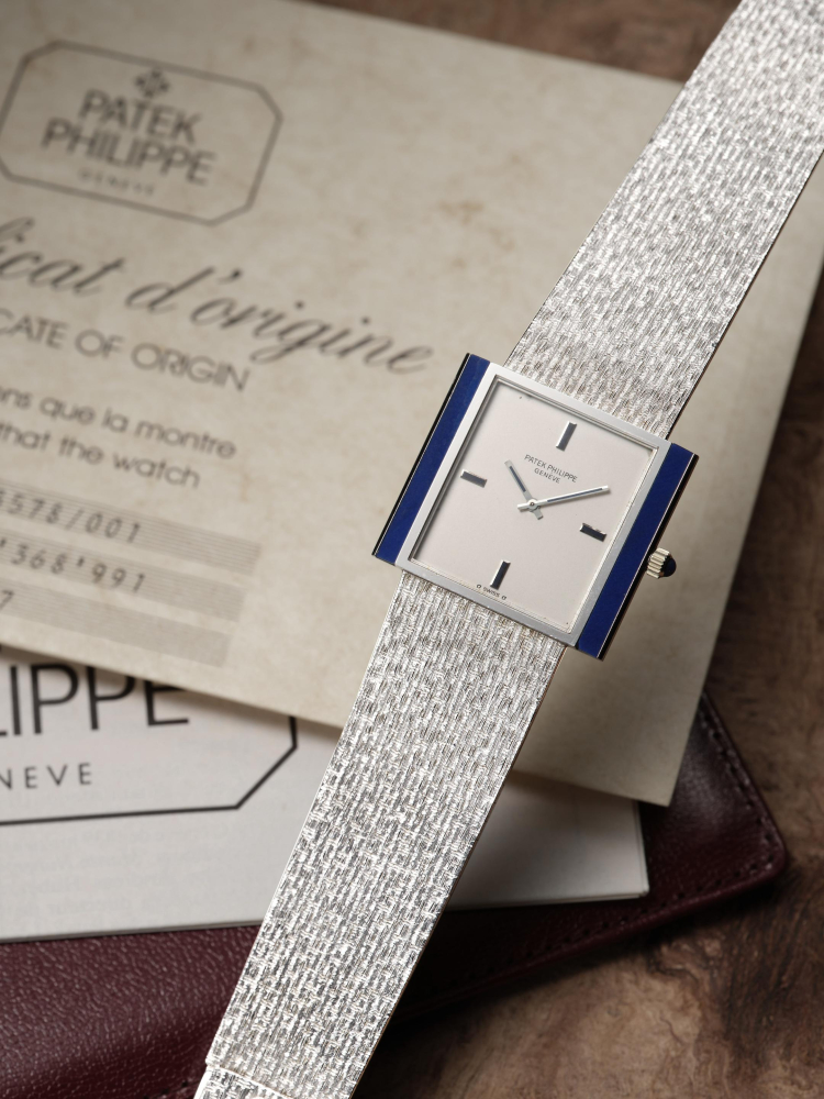 PATEK PHILIPPE | REF.3578/001, A WHITE GOLD AND LAPIS LAZULI-SET BRACELET WATCH, CIRCA 1980