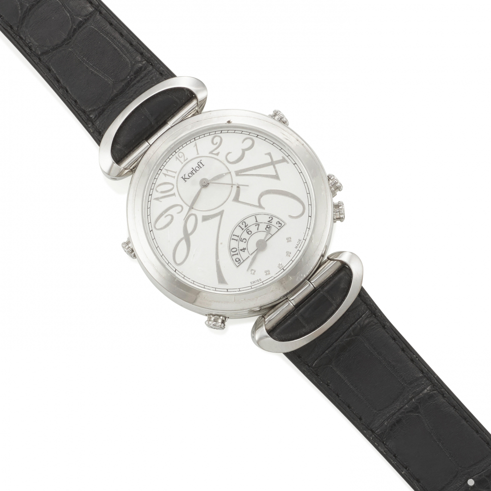 KORLOFF: A STAINLESS STEEL REVERSIBLE WRISTWATCH