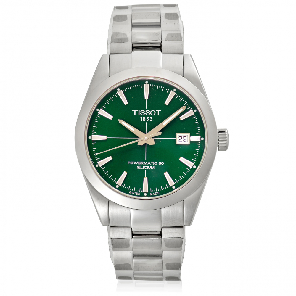 TISSOT. POWERMATIC GREEN DIAL BRACELET WATCH