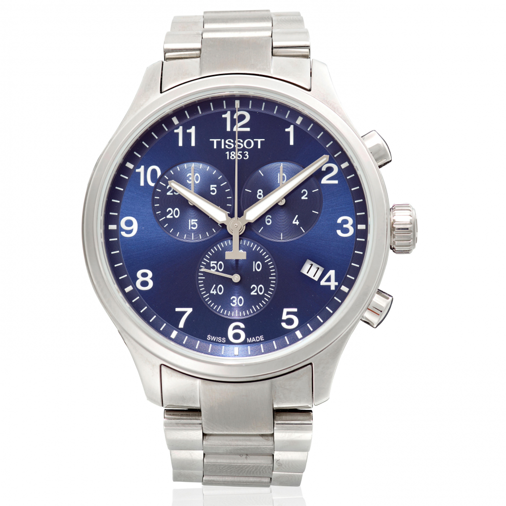 TISSOT. A STAINLESS STEEL QUARTZ CALENDAR CHRONOGRAPH BRACELET WATCH