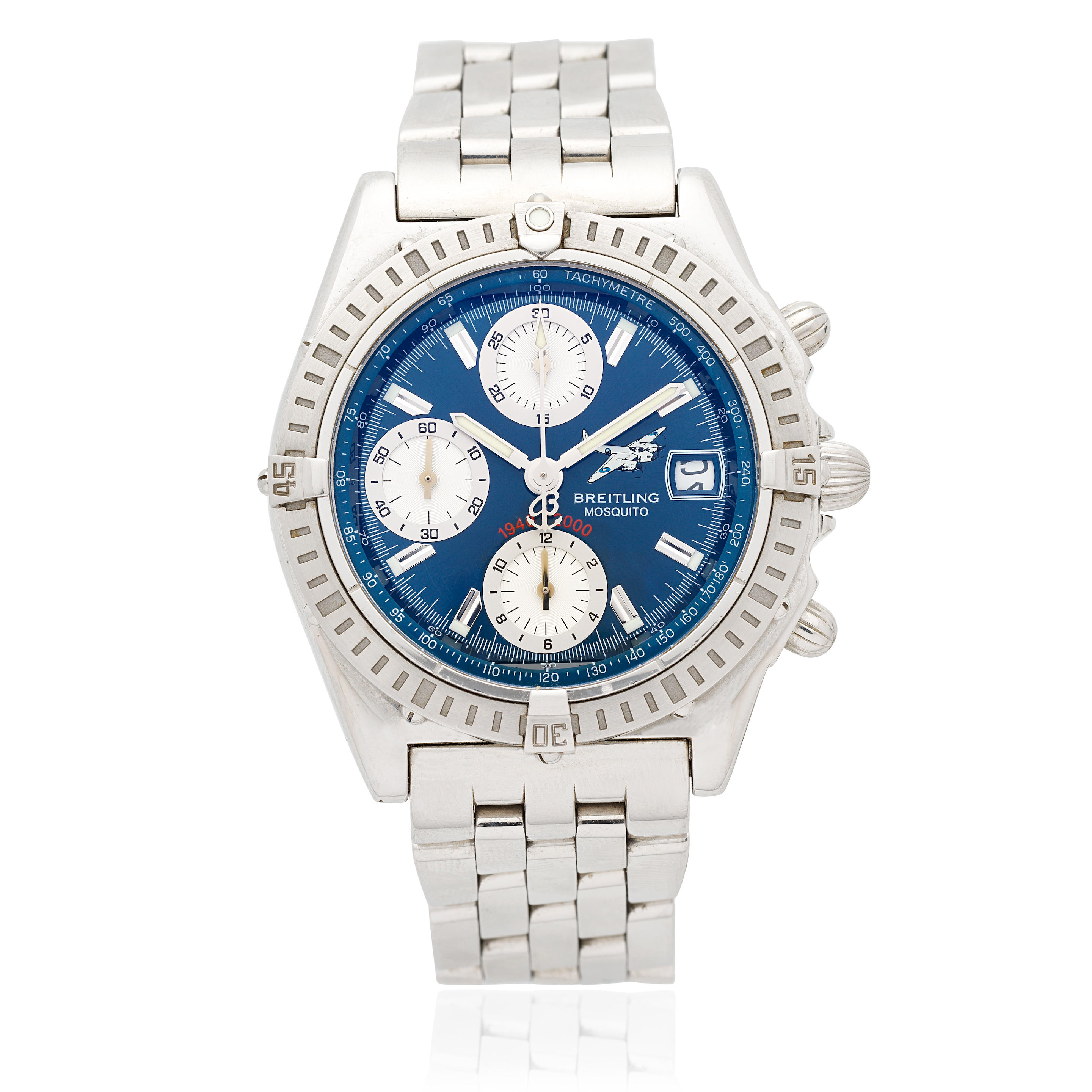 Breitling. A limited edition stainless steel automatic calendar chronograph bracelet watch