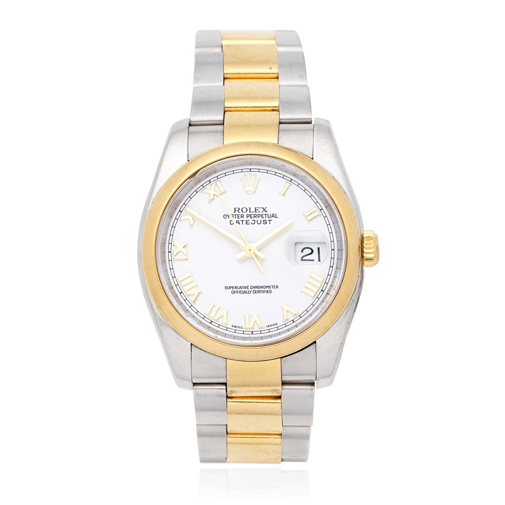 Rolex. A stainless steel and gold automatic calendar bracelet watch