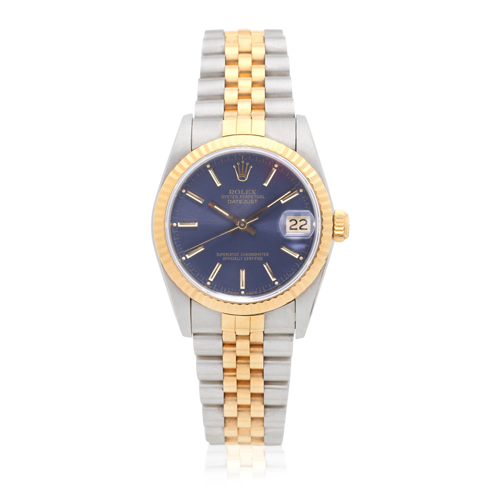 Rolex. A stainless steel and gold automatic calendar bracelet watch