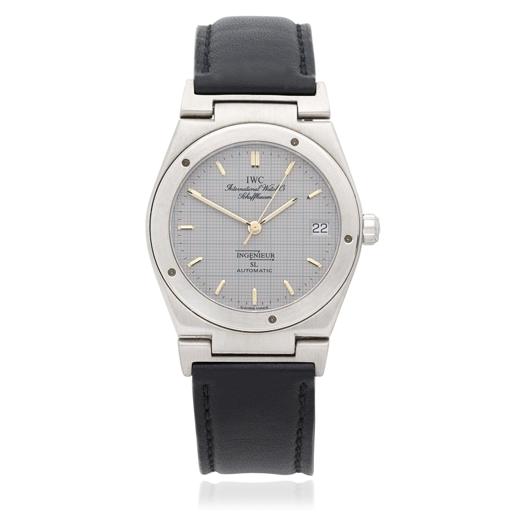 IWC. A stainless steel automatic calendar wristwatch