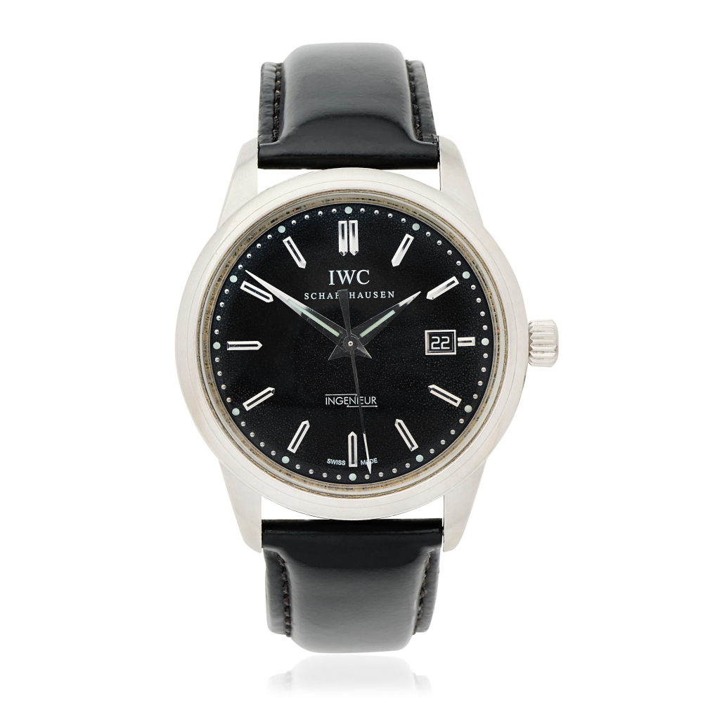 IWC. A stainless steel automatic calendar wristwatch