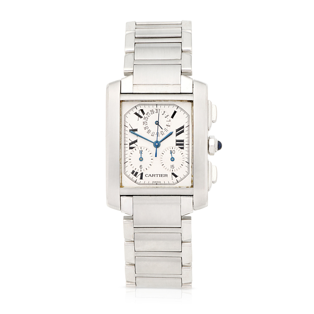 Cartier. A stainless steel quartz calendar chronograph bracelet watch