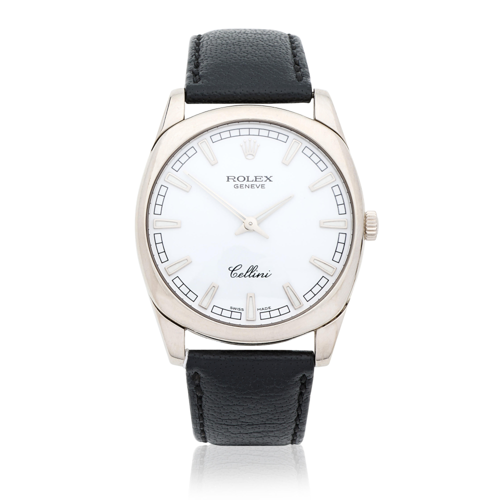 Rolex. An 18K white gold manual wind wristwatch