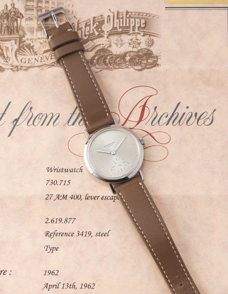 Patek Philippe. A rare and unusual stainless steel manual wind antimagnetic wristwatch