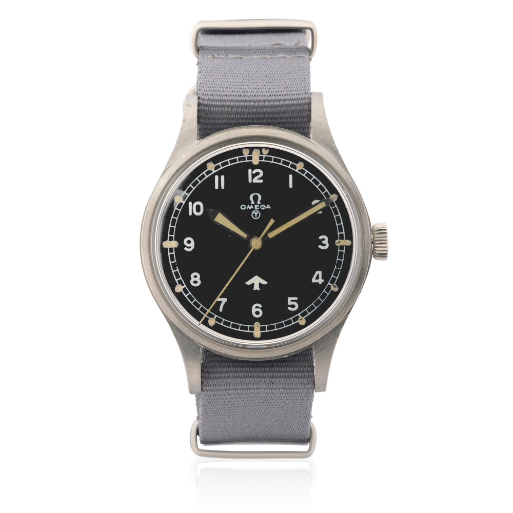 Omega. A military issue stainless steel manual wind wristwatch