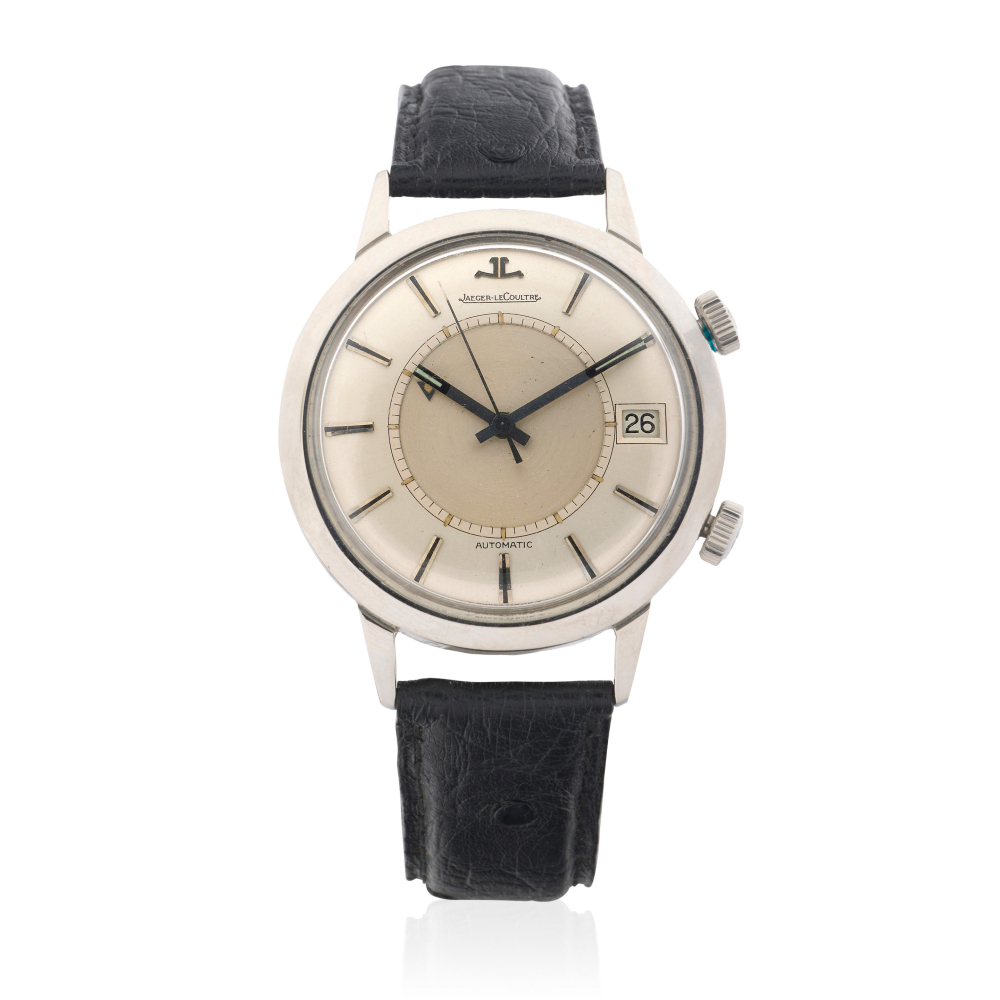 Jaeger-LeCoultre. A stainless steel bumper automatic calendar wristwatch with alarm