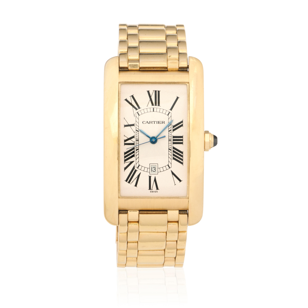 Cartier. An 18K gold automatic calendar bracelet watch