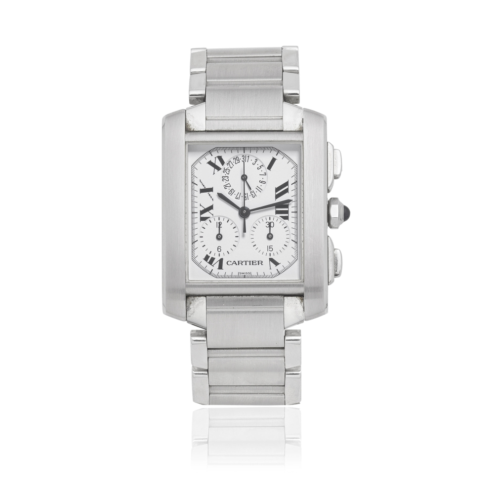 Cartier. A stainless steel quartz calendar chronograph bracelet watch