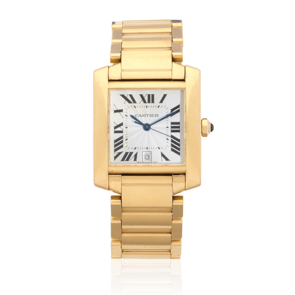 Cartier. An 18K gold automatic calendar bracelet watch