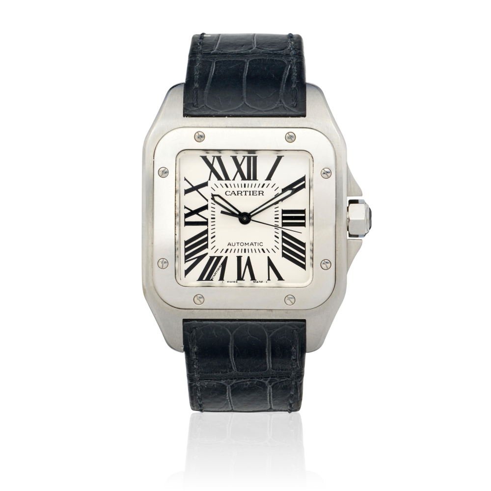 Cartier. A stainless steel automatic wristwatch presented to Gary Lewin to commemorate the testimonial of Dennis Bergkamp