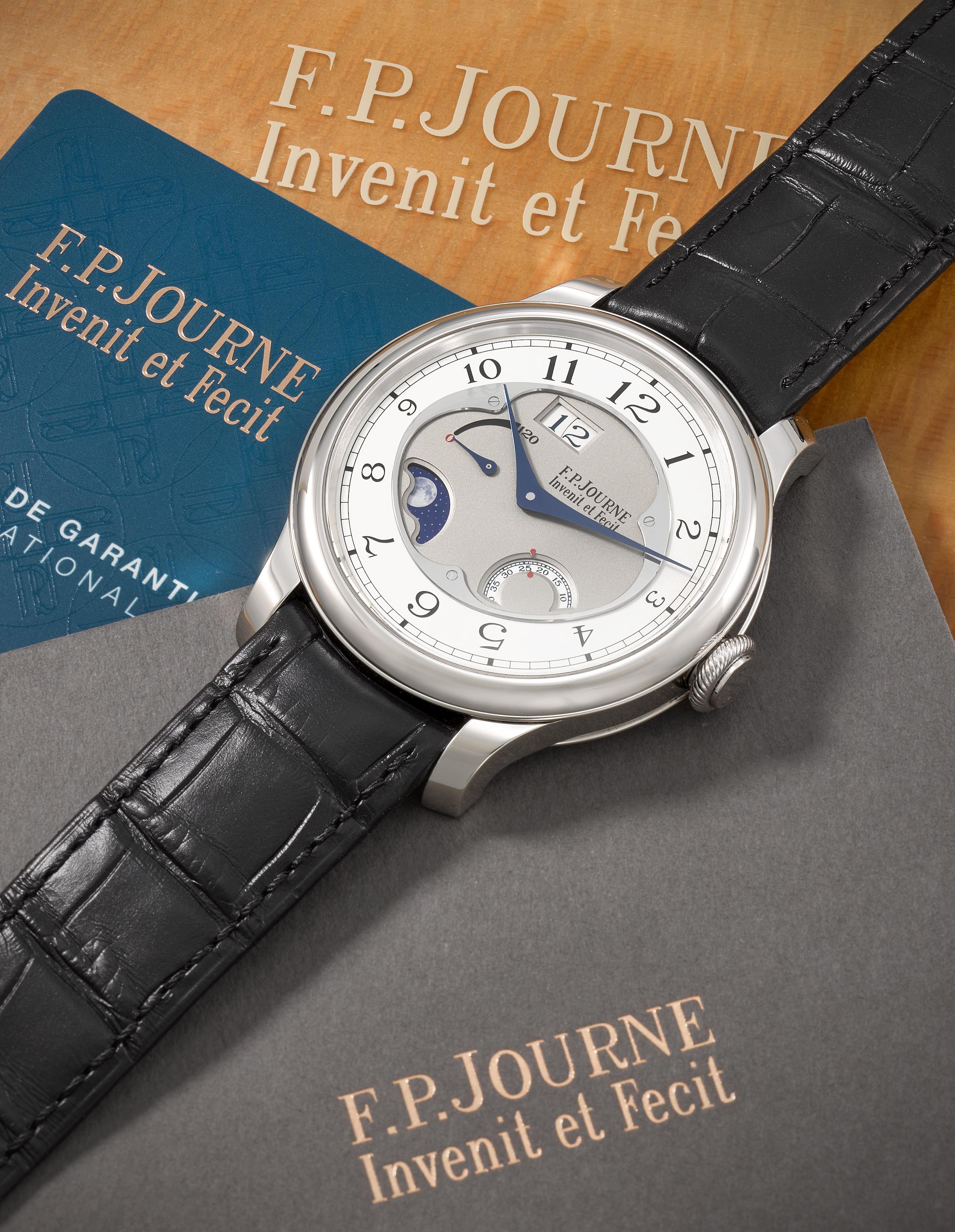 F.P. Journe. A fine and rare platinum automatic calendar wristwatch with power reserve and moon phase