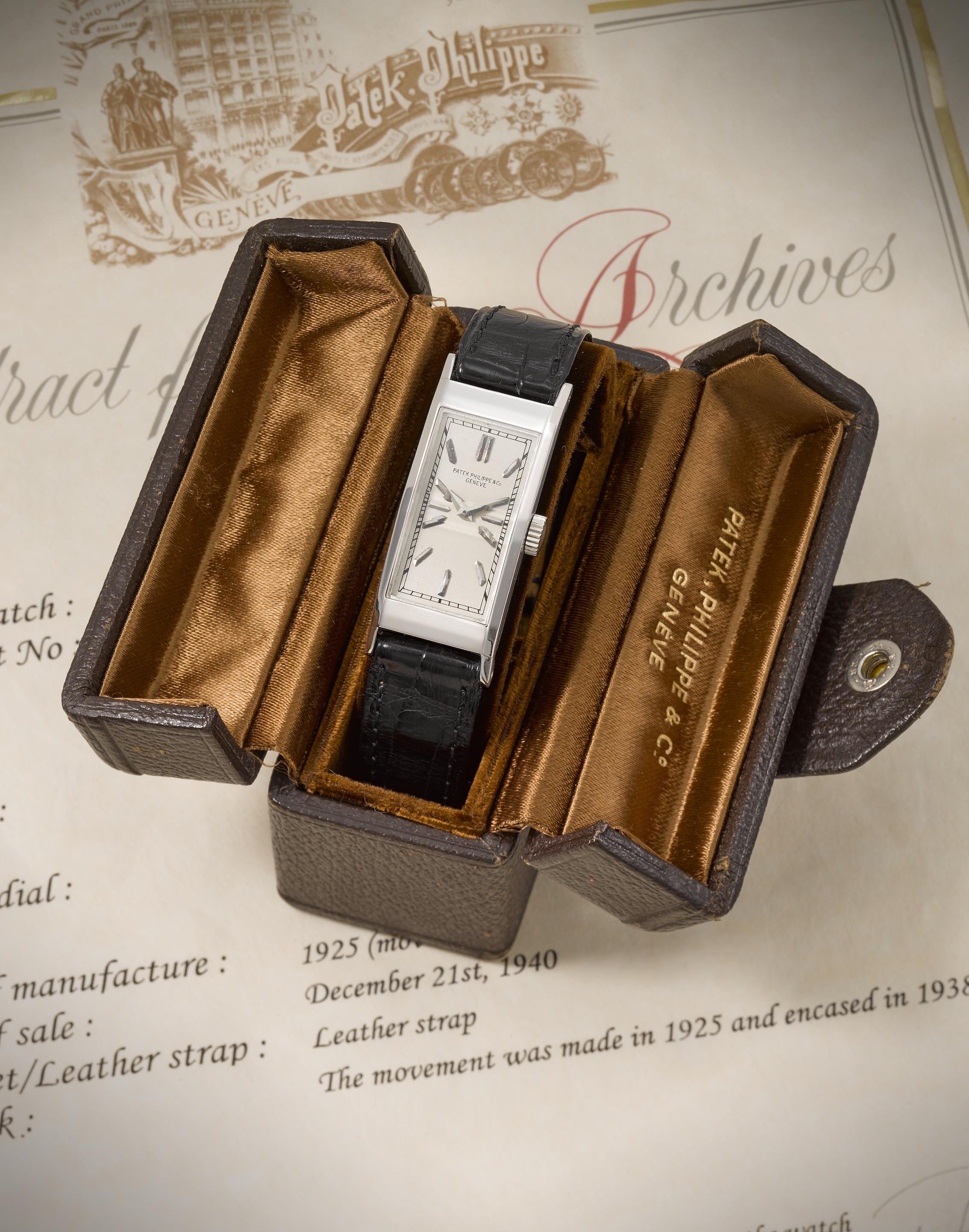 Patek Philippe Co. A rare and early platinum manual wind wristwatch