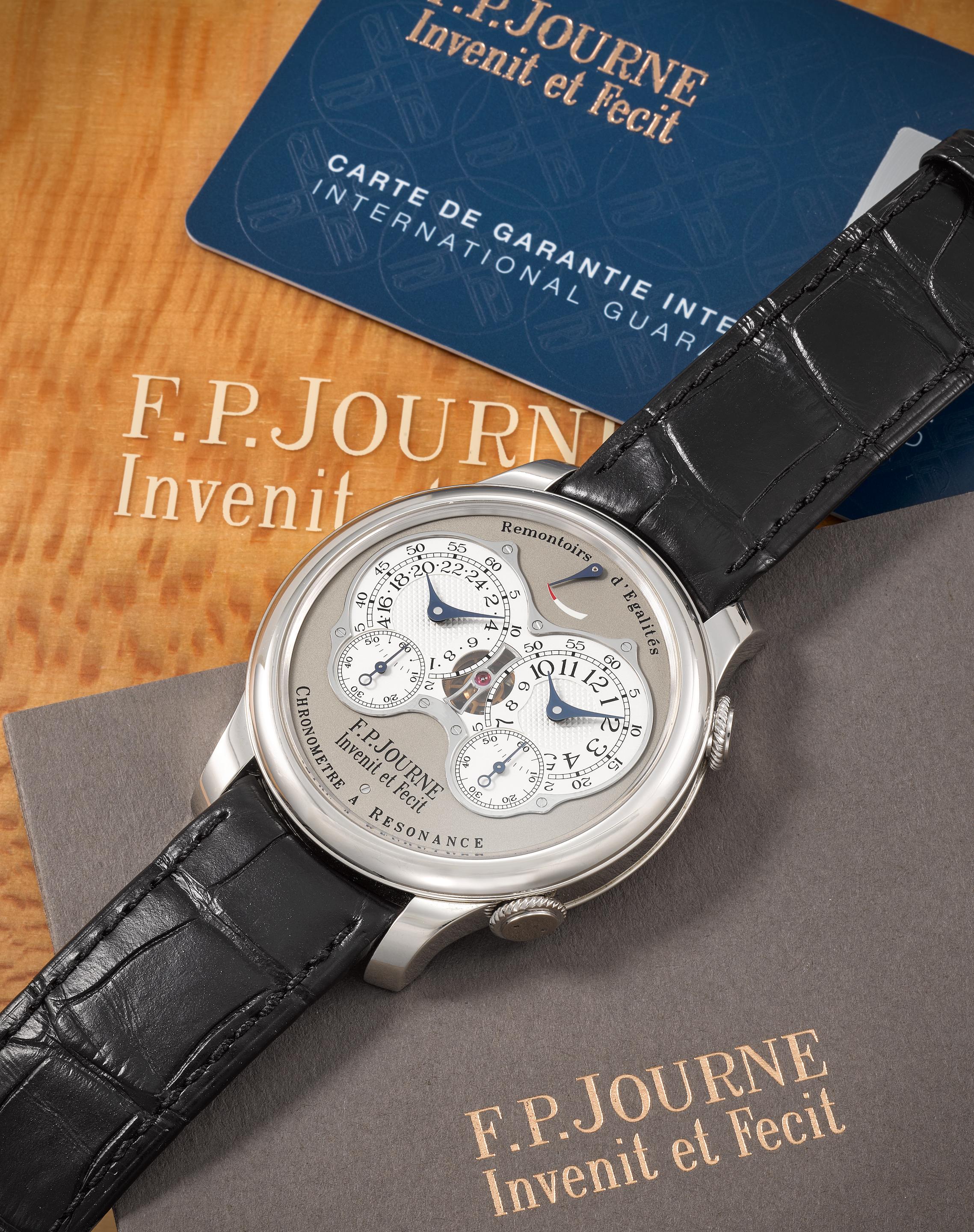 F.P. Journe. A fine platinum manual wind dual time wristwatch with dual escapements, power reserve and hack feature for seconds 