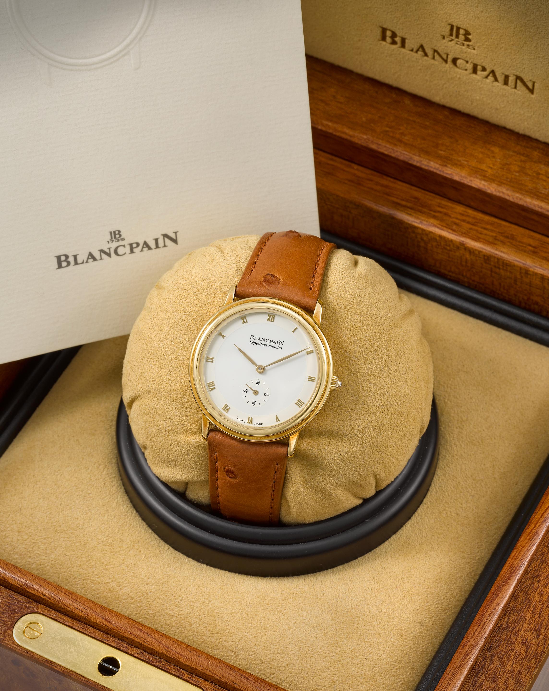 Blancpain. A fine and rare 18K gold manual wind minute repeating wristwatch