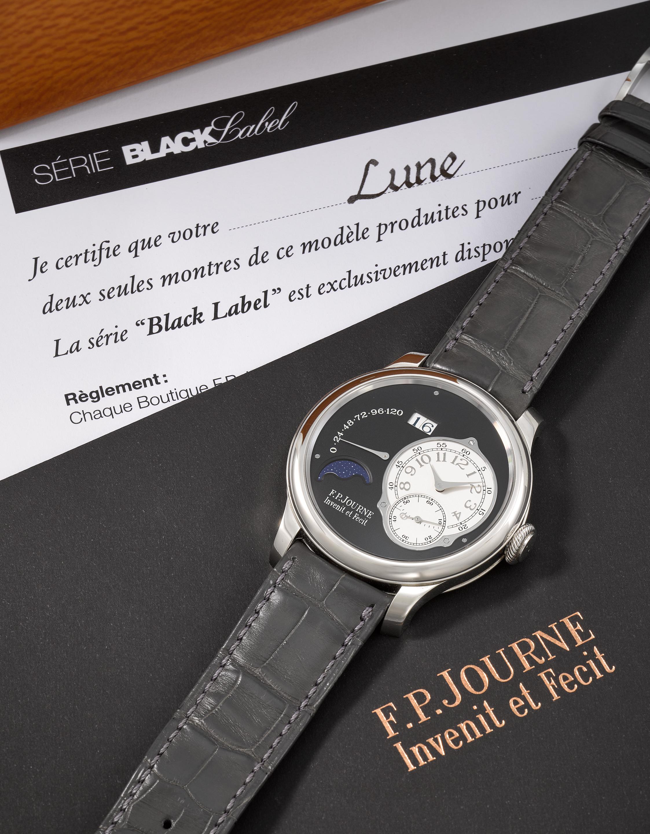 F.P. Journe. A fine and rare platinum automatic calendar wristwatch with power reserve and moon phase