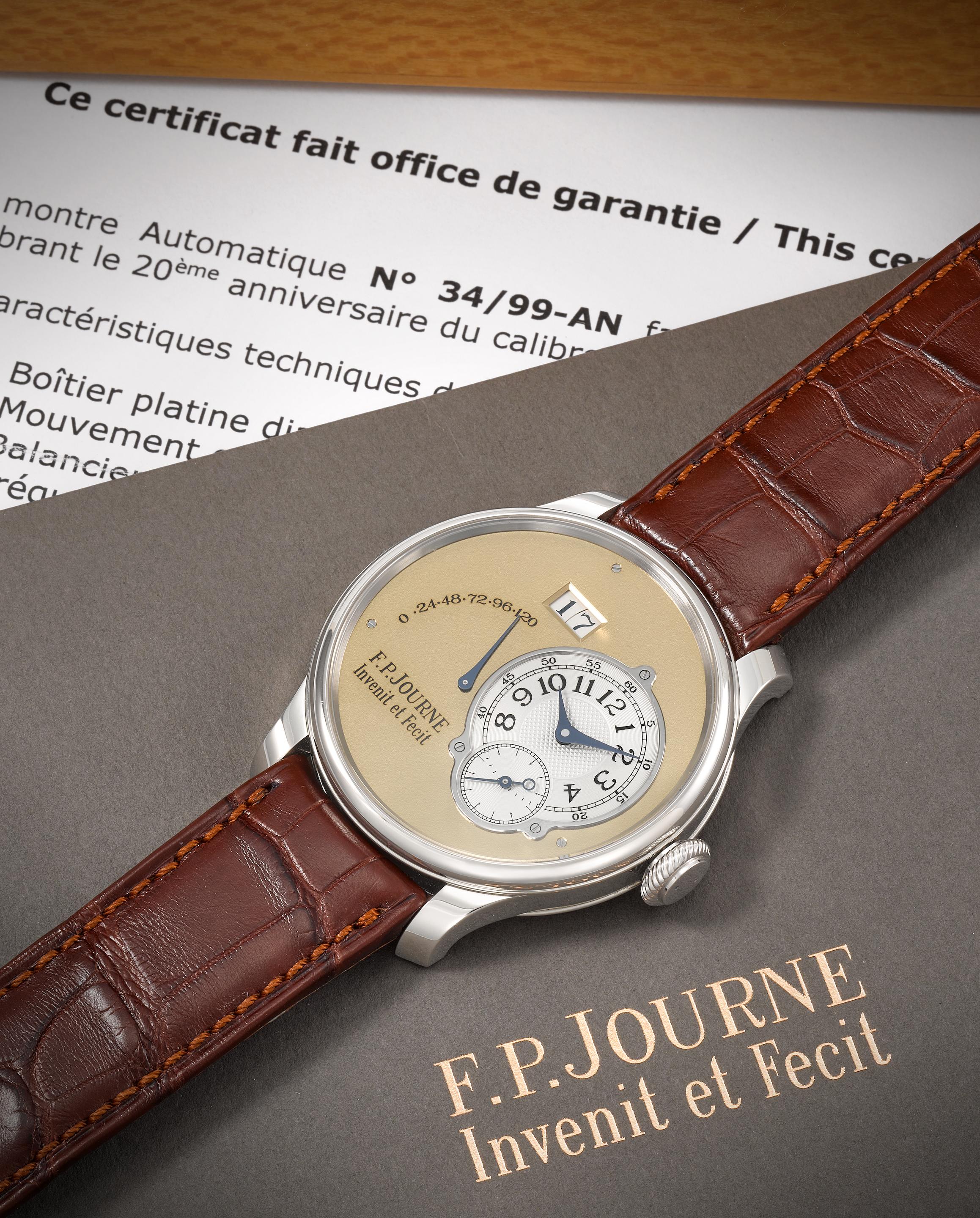 F.P. Journe. A fine and rare Limited Edition platinum automatic calendar wristwatch with power reserve