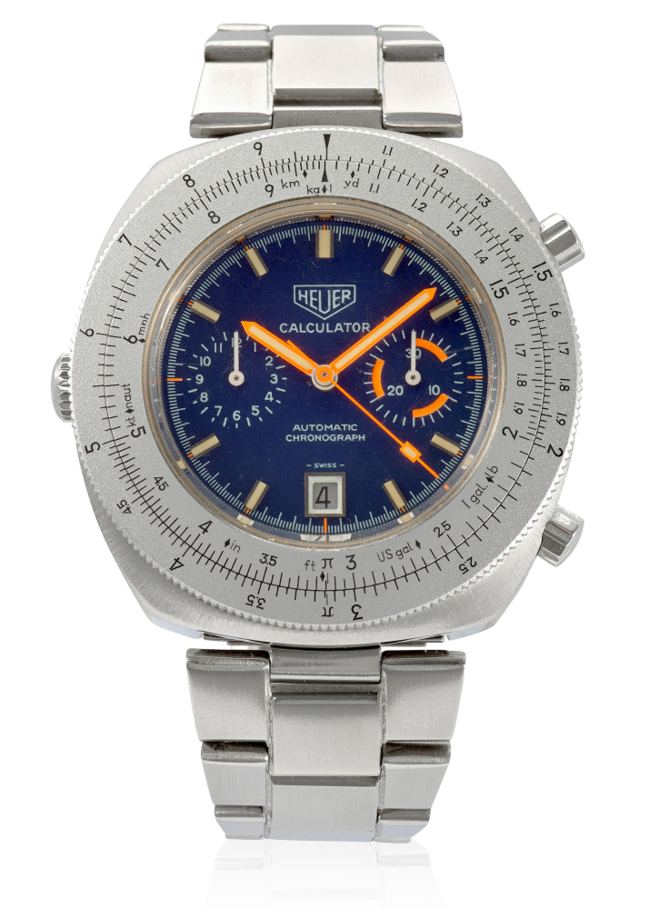 HEUER. A STAINLESS STEEL AUTOMATIC CHRONOGRAPH CALENDAR BRACELET WATCH