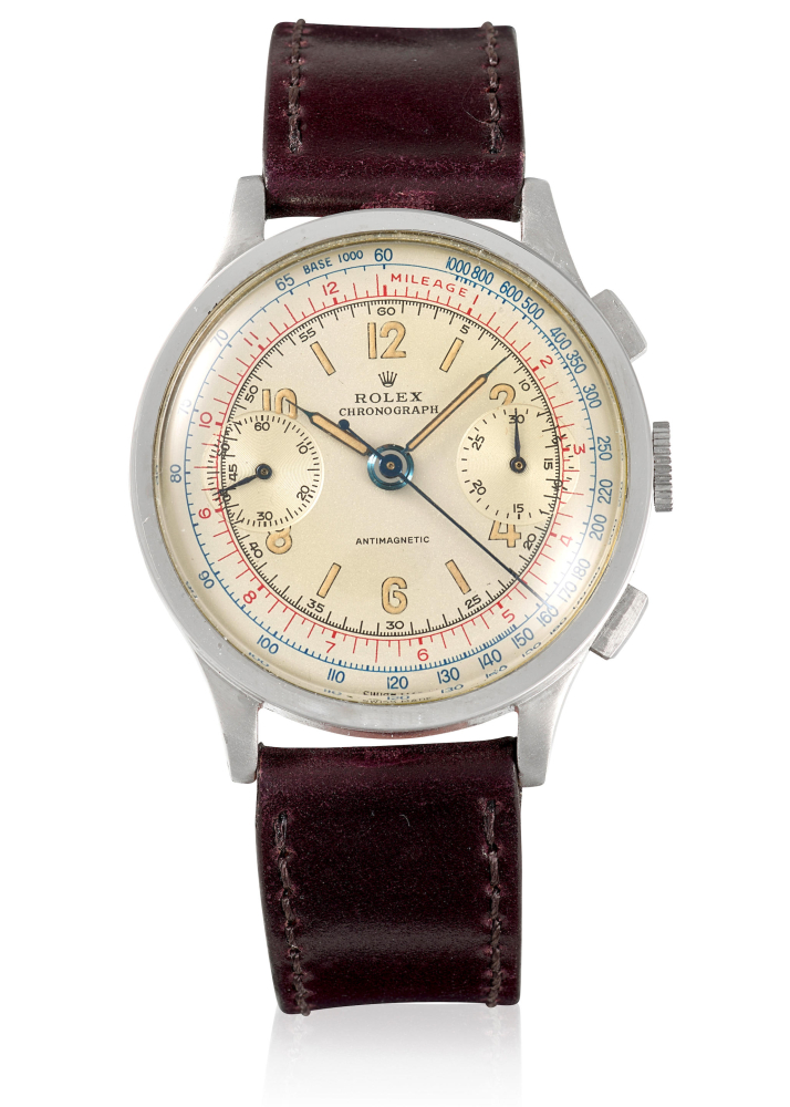 ROLEX. A RARE STAINLESS STEEL MANUAL WIND CHRONOGRAPH WRISTWATCH