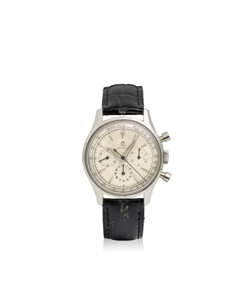 OMEGA. A STAINLESS STEEL MANUAL WIND CHRONOGRAPH WRISTWATCH