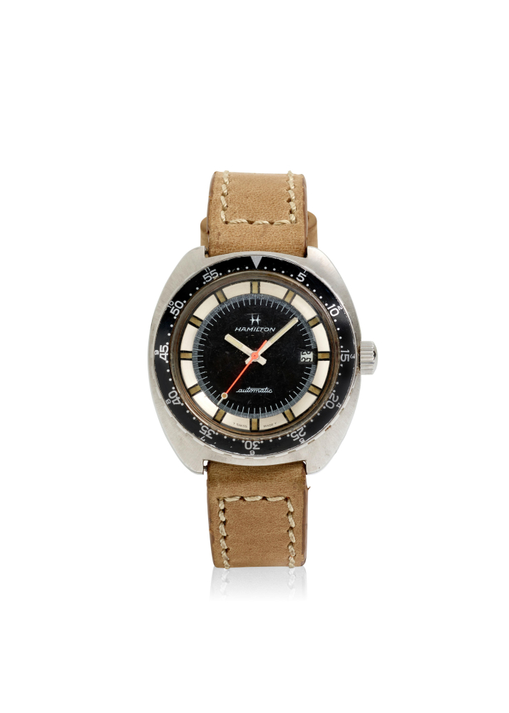 HAMILTON. A STAINLESS STEEL AUTOMATIC CALENDAR WRISTWATCH