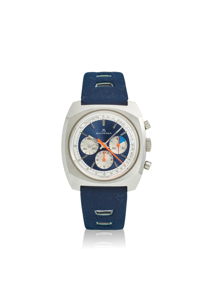 [NO RESERVE] BUCHERER. A STAINLESS STEEL MANUAL WIND CHRONOGRAPH WRISTWATCH