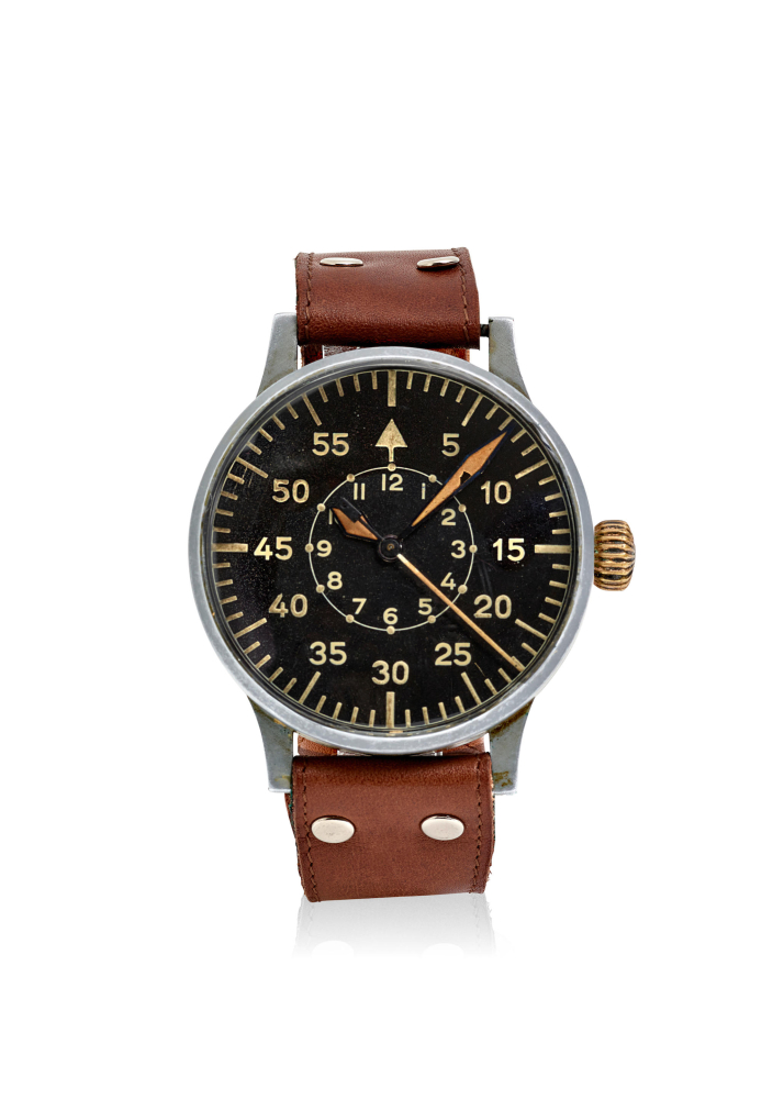 B-UHR. AN OVERSIZED CHROME PLATED MANUAL WIND WRISTWATCH