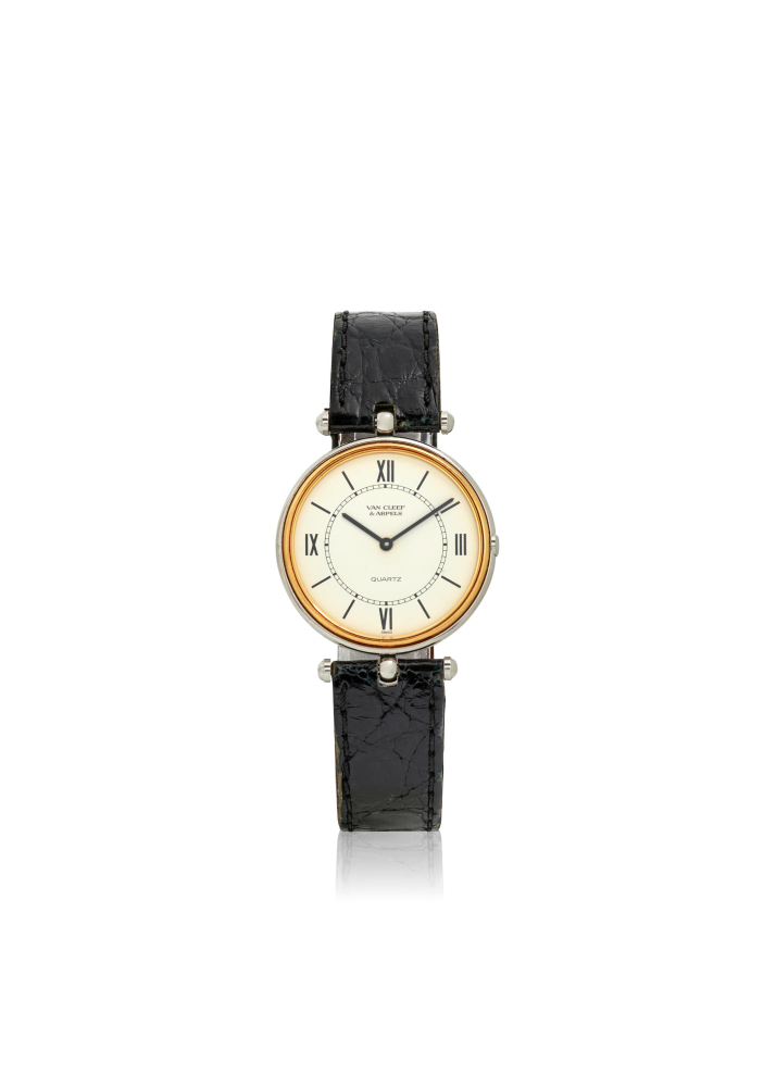 [NO RESERVE] VAN CLEEF AND ARPELS. A STAINLESS STEEL AND GOLD QUARTZ WRISTWATCH