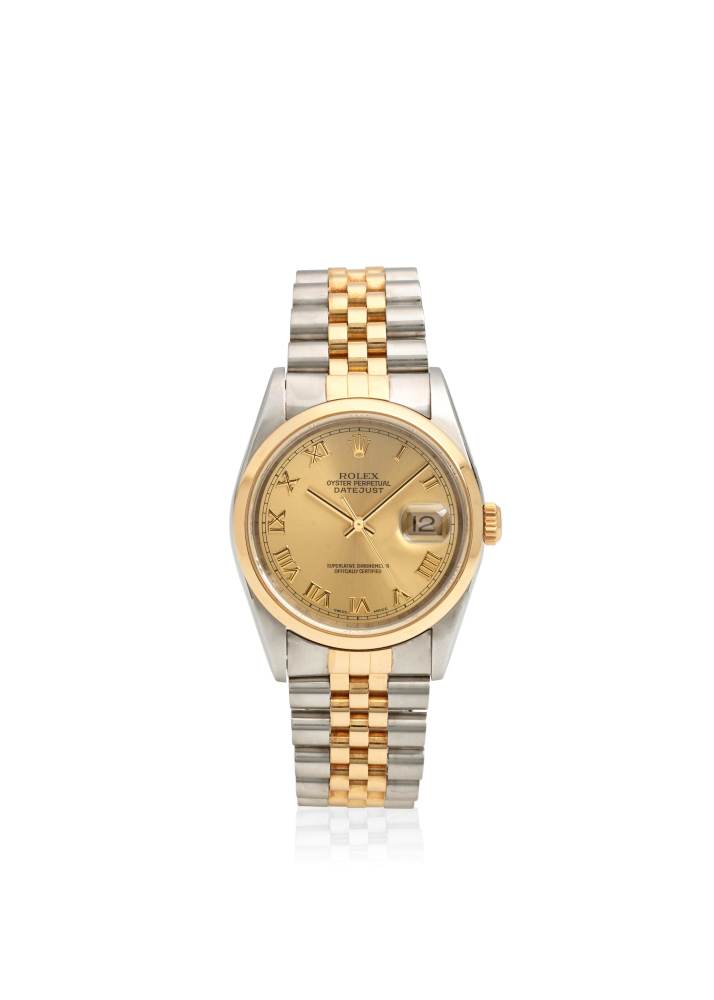 [NO RESERVE] ROLEX. A STAINLESS STEEL AND GOLD AUTOMATIC CALENDAR BRACELET WATCH