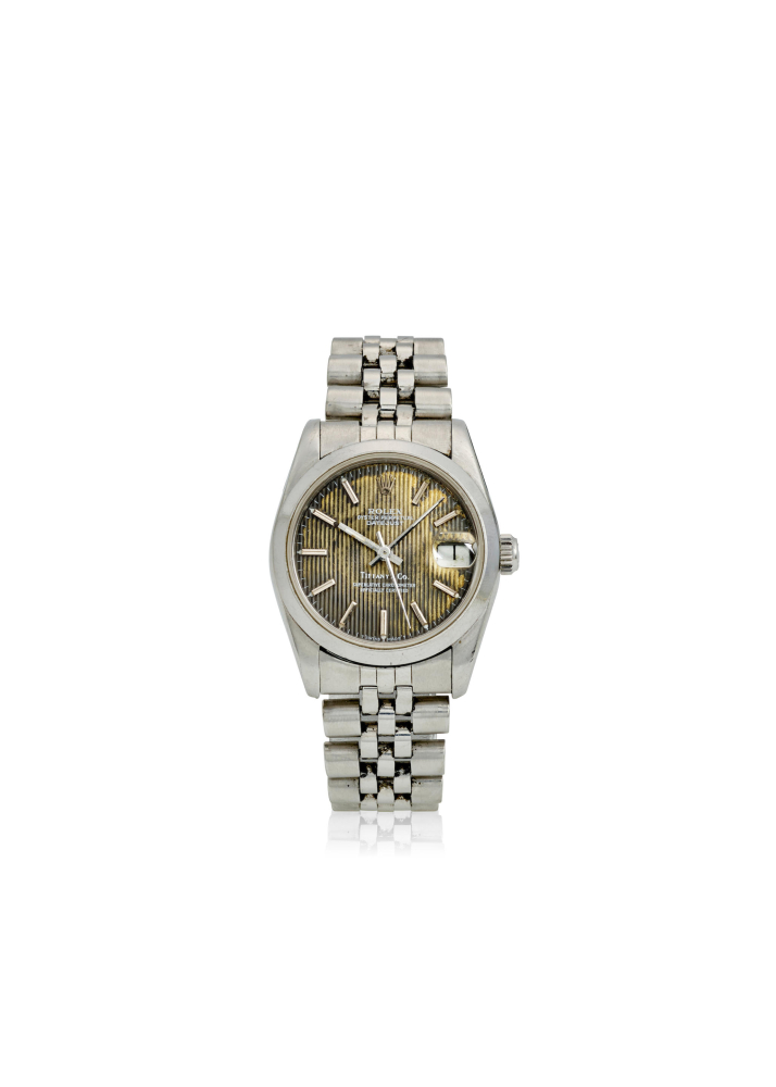 [NO RESERVE] ROLEX, RETAILED BY TIFFANY CO. A STAINLESS STEEL AUTOMATIC CALENDAR BRACELET WATCH