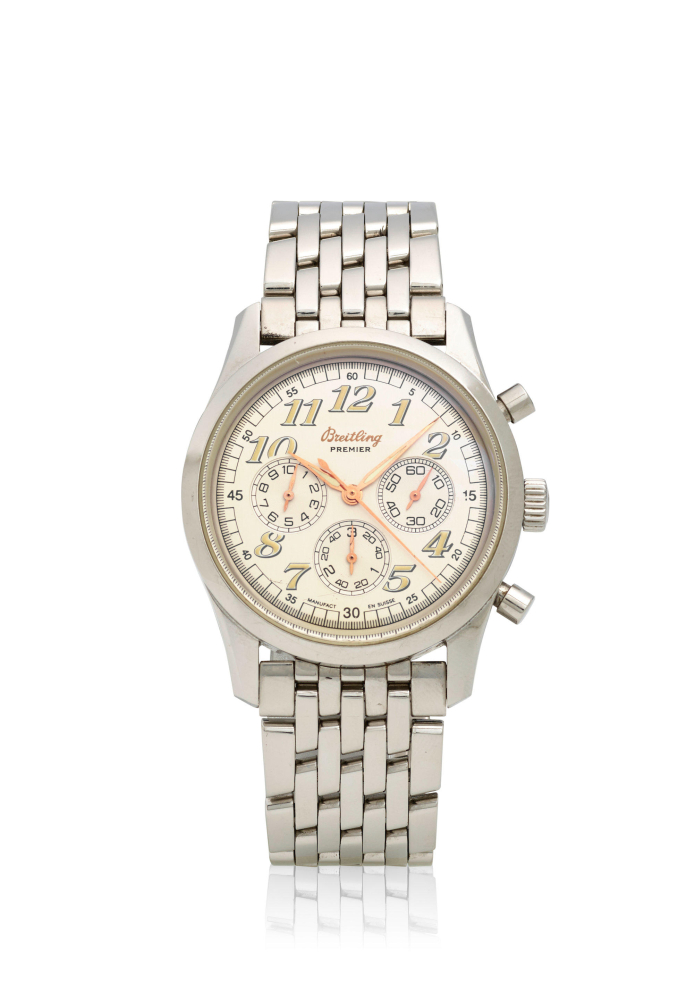 [NO RESERVE] BREITLING. A STAINLESS STEEL AUTOMATIC CHRONOGRAPH BRACELET WATCH