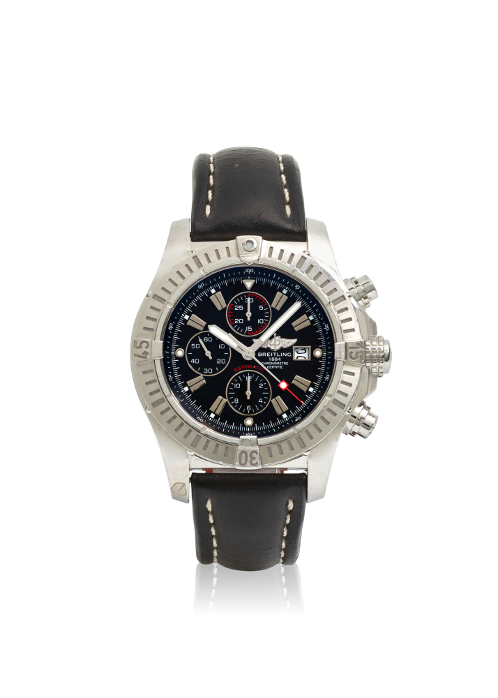 BREITLING. A STAINLESS STEEL AUTOMATIC CALENDAR CHRONOGRAPH WRISTWATCH