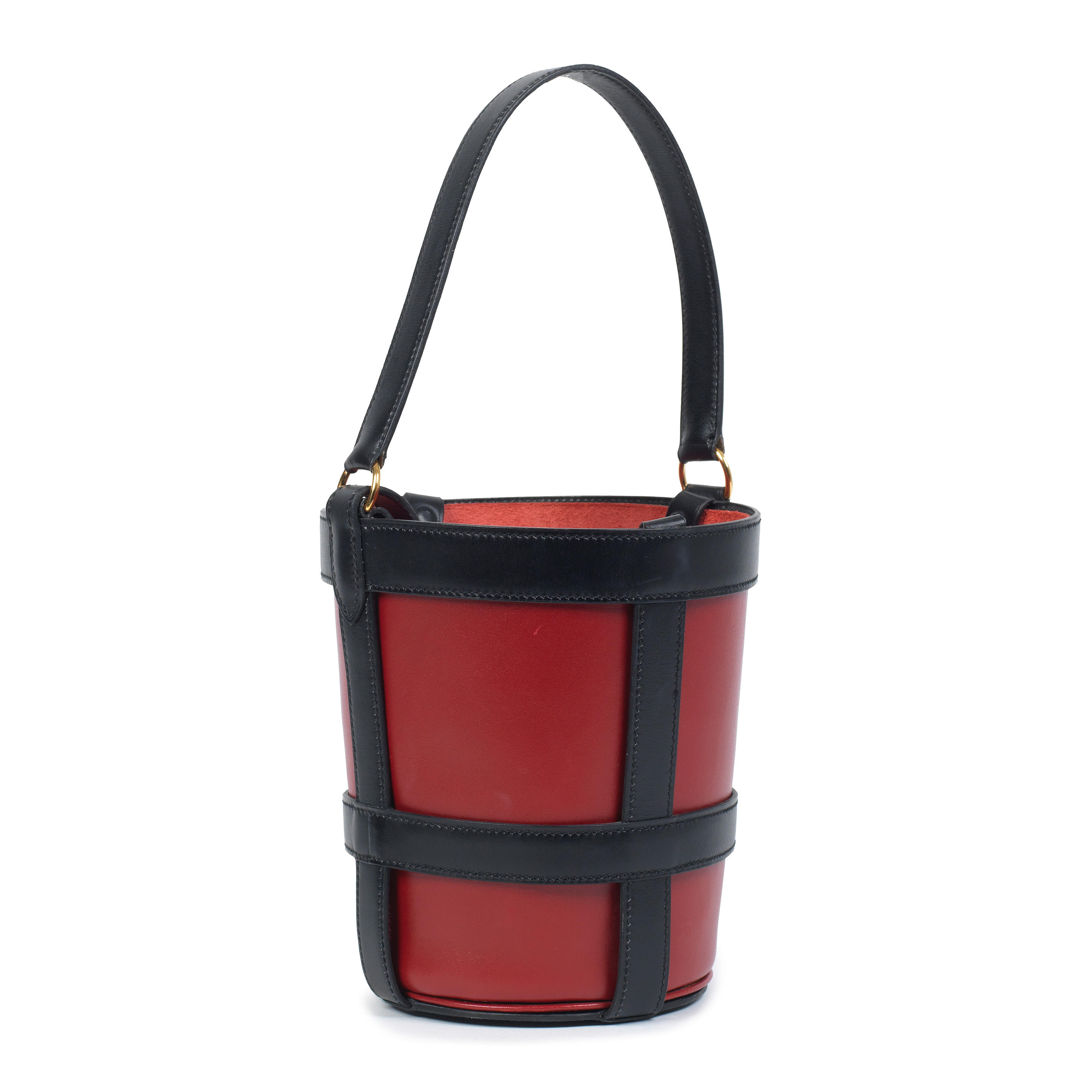 Hermès: a Rouge H and Black Box Leather Mangeoire Bucket Bag