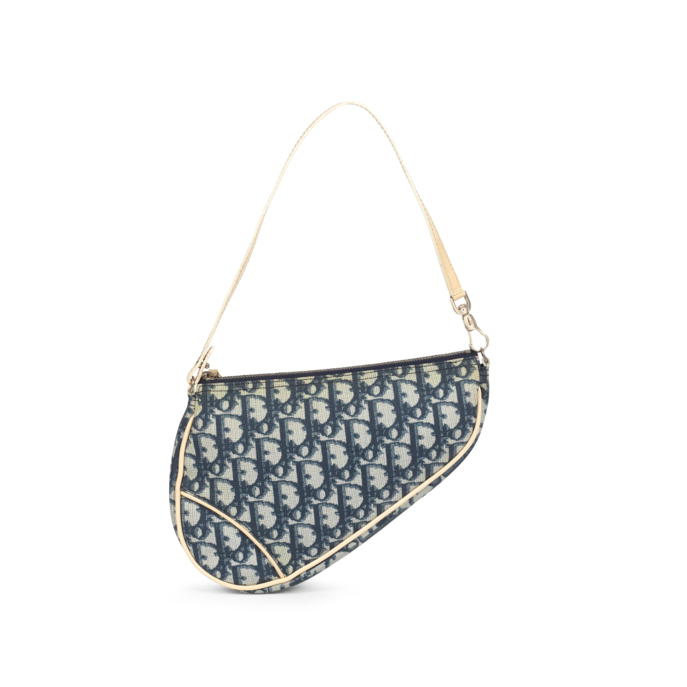 Christian Dior: a Navy Blue Oblique Saddle Pochette