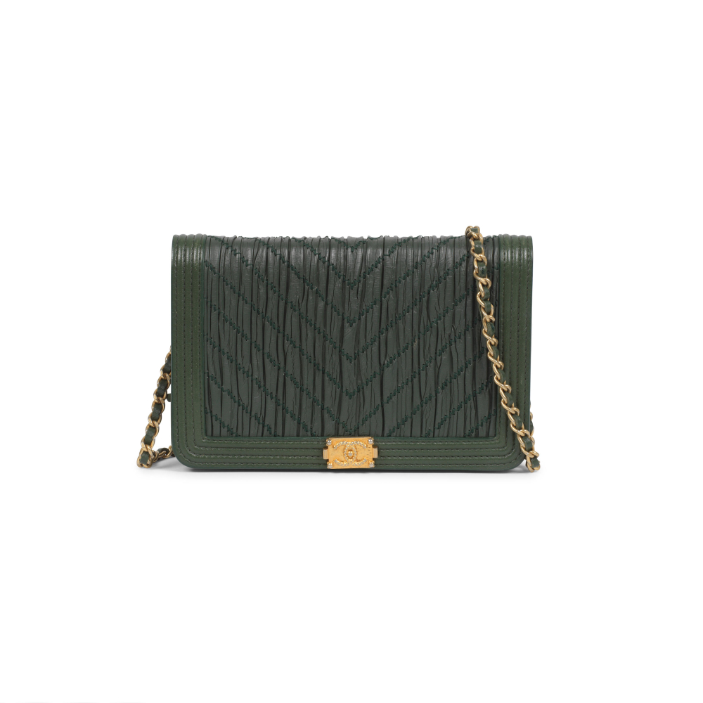 Chanel: an Army Green Boy Wallet on Chain (WOC)