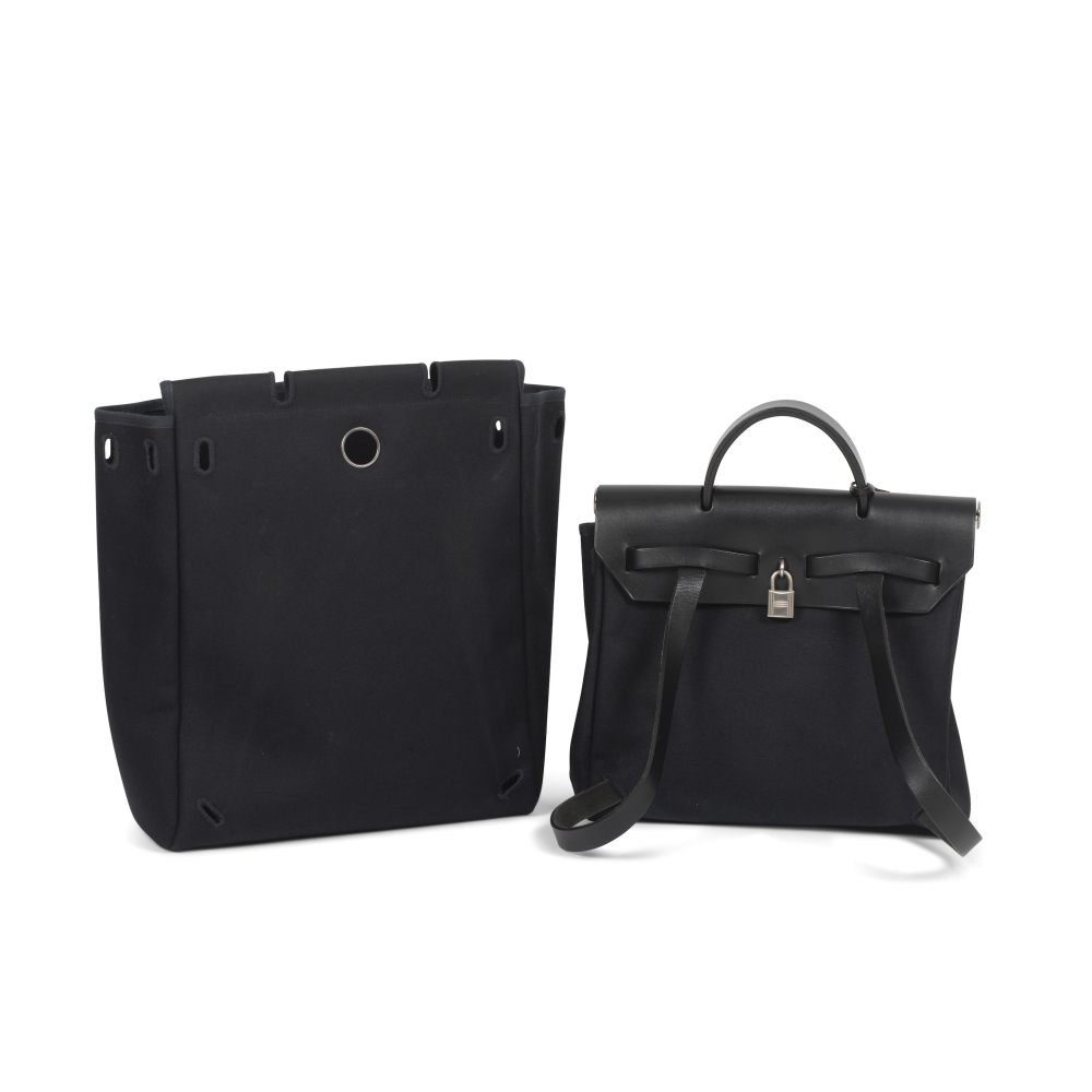 Hermès: a Black Hunter Leather and Canvas 2 in 1 Herbag Ado Backpack