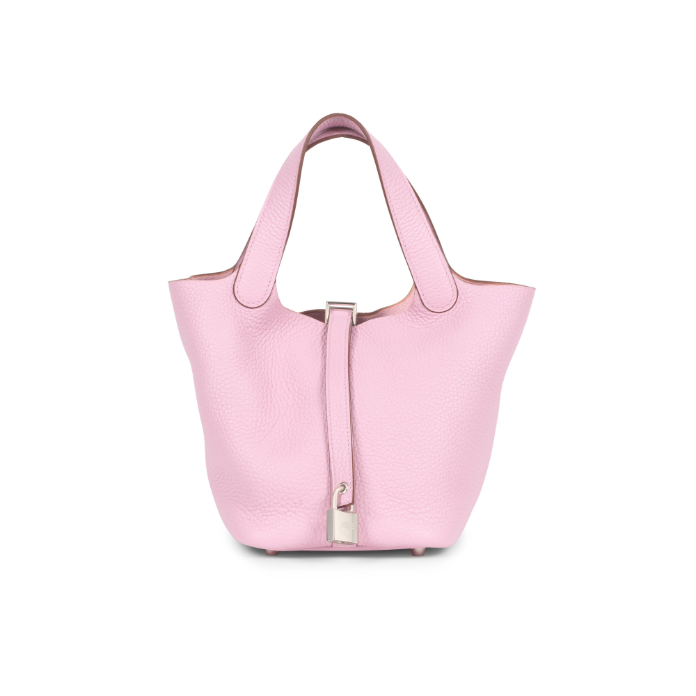 Hermès: a Mauve Sylvestre Clemence Leather Picotin 18