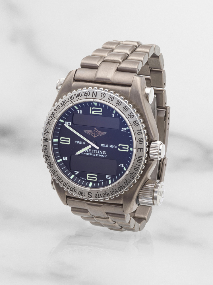 Breitling. A Limited Edition titanium quartz bracelet watch with micro antennas for aviation emergency frequency